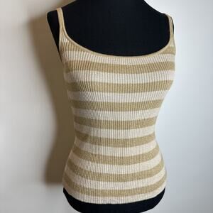 Vintage 90s Y2K GAP Small S Gold Cream Tank Grunge Striped Neutral Cotton Knit
